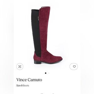 Vince Camuto Burgundy Suede Over-the-Knee Boots with Black Panel